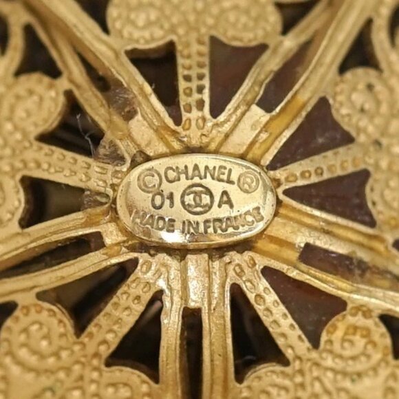 CHANEL CC Logo Green Gripoix Filigree Camellia Earrings Gold Tone 01A Auth w/Box - Picture 15 of 16